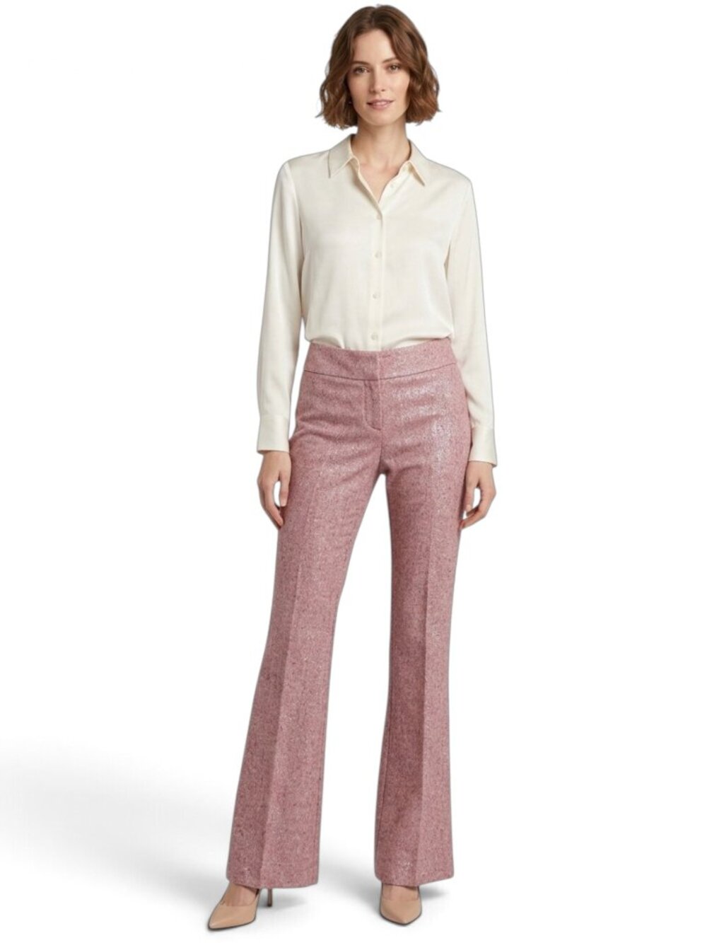 Bebe Pink Tweed Silver Thread Metallic Pants Trousers Wool Blend Stretch Y2K 10